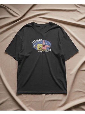 Buzagi Unisex Oversize Tişört Like A Sponge Siyah %100 Organik Pamuk