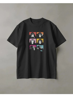 Buzagi Unisex Tişört Monkeys Siyah