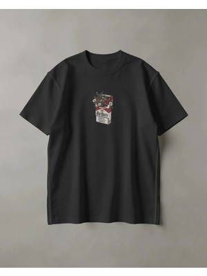 Buzagi Unisex Tişört Smoking Flowers Siyah