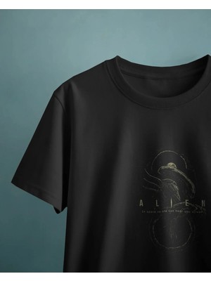 Buzagi Unisex Tişört Alien Siyah %100 Organik Pamuk