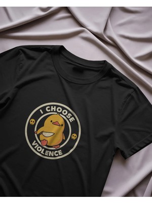 Buzagi Unisex Tişört I Choose Violence Siyah %100 Organik Pamuk