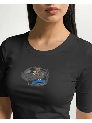 Buzagi Unisex Tişört Cookie Monster Siyah