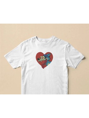 Buzagi Unisex Oversize Tişört Love Wolf Beyaz