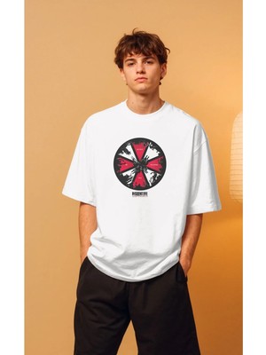 Buzagi Unisex Oversize Tişört Resident Evil Beyaz