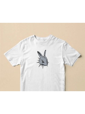 Buzagi Unisex Tişört Chaos Rabbit Beyaz