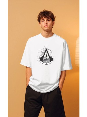 Buzagi Unisex Oversize Tişört Assassin's Creed Beyaz