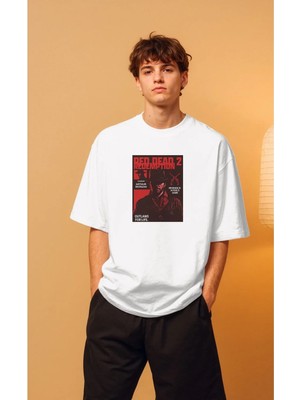 Buzagi Unisex Oversize Tişört Red Dead Redemption Beyaz