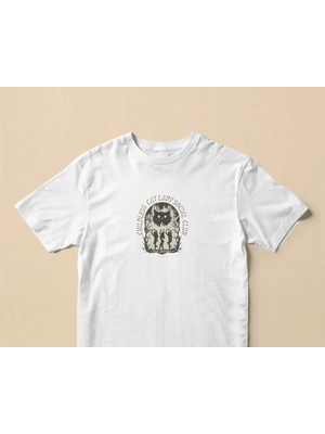 Buzagi Unisex Tişört Childless Cat Lady Social Club Beyaz
