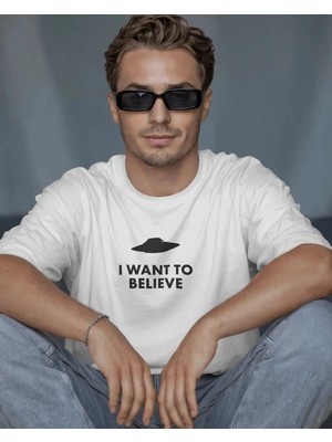 Buzagi Unisex Tişört I Want To Believe x Files Beyaz