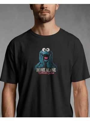 Buzagi Unisex Tişört Home Alone Cookie Monster Siyah