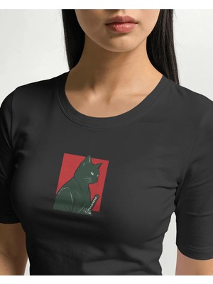 Buzagi Unisex Tişört Samurai Cat Siyah