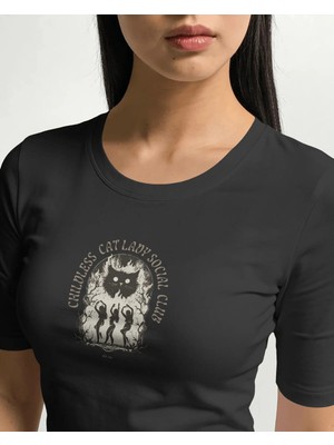 Buzagi Unisex Tişört Childless Cat Lady Social Club Siyah