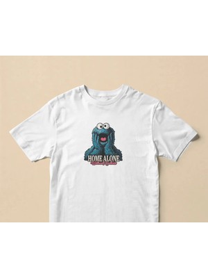 Buzagi Unisex Tişört Home Alone Cookie Monster Beyaz