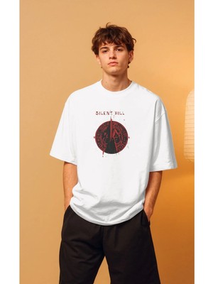 Buzagi Unisex Oversize Tişört Silent Hill Beyaz