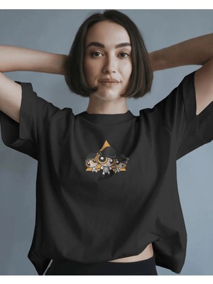 Buzagi Unisex Oversize Tişört Powerpuff Orange Siyah