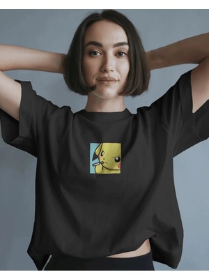 Buzagi Unisex Oversize Tişört Pikachu Smokes Siyah