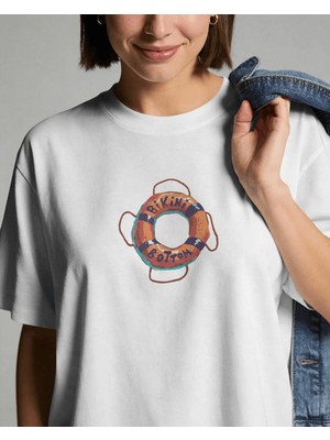Buzagi Unisex Oversize Tişört Bikini Bottom Beyaz