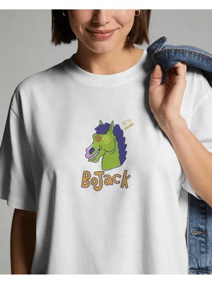 Buzagi Unisex Oversize Tişört Bojack Horseman Beyaz