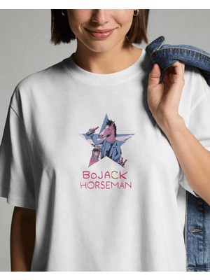 Buzagi Unisex Oversize Tişört Bojack Horseman Beyaz