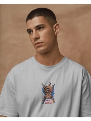 Buzagi Unisex Tişört Maybe Later Beyaz
