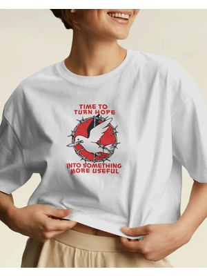 Buzagi Unisex Tişört Time To Turn Hope Beyaz