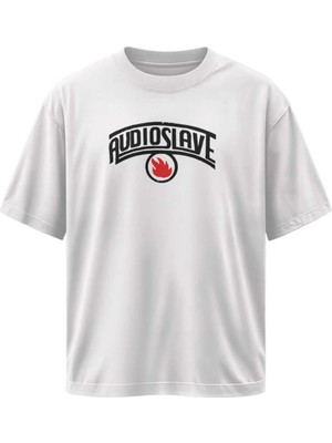 Buzagi Unisex Oversize Tişört Audioslave Beyaz