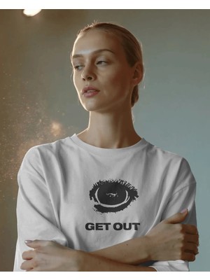 Buzagi Unisex Oversize Tişört Get Out Beyaz