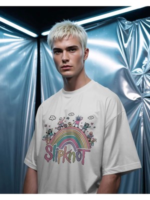 Buzagi Unisex Oversize Tişört Slipknot Beyaz
