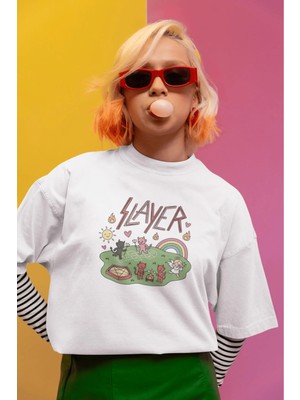 Buzagi Unisex Oversize Tişört Slayer Beyaz