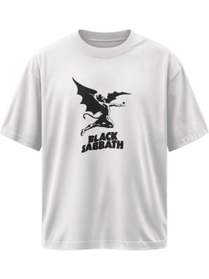 Buzagi Unisex Oversize Tişört Black Sabbath Beyaz