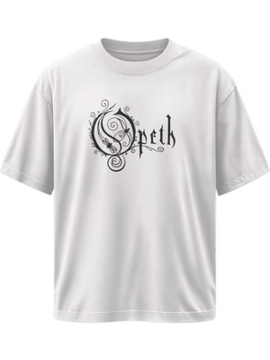 Buzagi Unisex Oversize Tişört Opeth Beyaz
