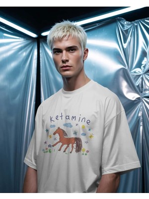 Buzagi Unisex Oversize Tişört Ket*mine Beyaz
