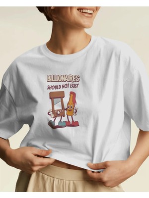Buzagi Unisex Tişört Billionaires Should Not Exist Beyaz