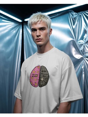 Buzagi Unisex Oversize Tişört Memento Mori Beyaz