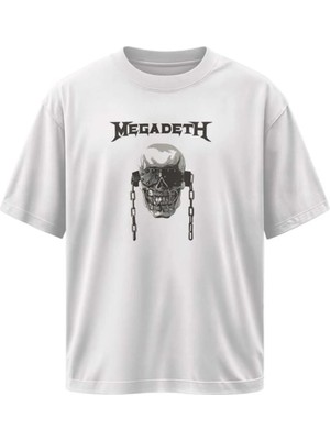 Buzagi Unisex Oversize Tişört Megadeth Beyaz