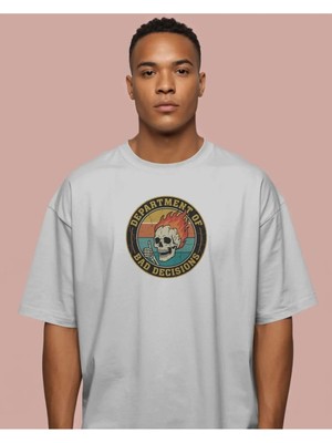 Buzagi Unisex Oversize Tişört Bad Decisions Beyaz