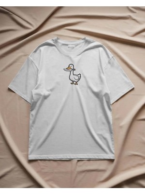Buzagi Unisex Oversize Tişört Alpha Male Beyaz