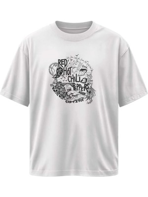 Buzagi Unisex Oversize Tişört Red Hot Chili Peppers Beyaz