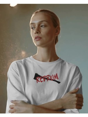 Buzagi Unisex Oversize Tişört Redrum The Shining Beyaz