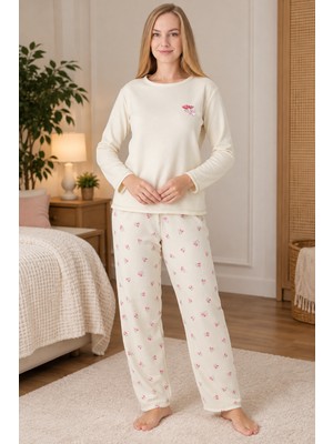 Wordex Mırano 3112 Waffle Soft Kumaş Gül Desenli Kışlık Ev Kadın Pijama Takımı