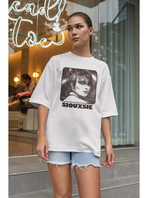 Buzagi Unisex Oversize Tişört Siouxsie And The Banhees Beyaz