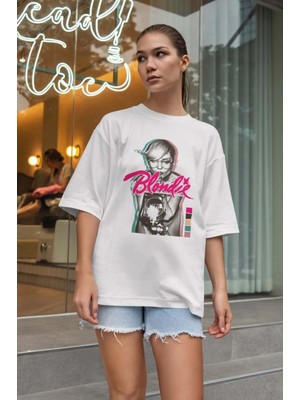 Buzagi Unisex Oversize Tişört Blondie Beyaz