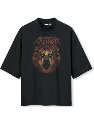Buzagi Unisex Oversize Tişört Anthrax Dijital Baskı Siyah