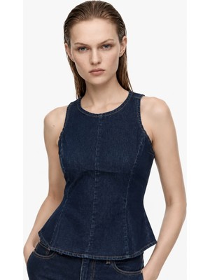Hakke Kolsuz Denim Peplum BLUZ
