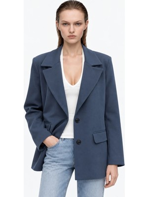 Hakke Siyah Dokuma Oversize Blazer Ceket