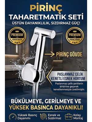 Banyonatural Paslanmaz Pirinç Yuvarlak Spiralli Taharetmatik Taharet El Duşu