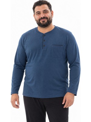 Kly Erkek Büyük Beden Uzun Kollu Indigo Pijama Takımı C0T6N362