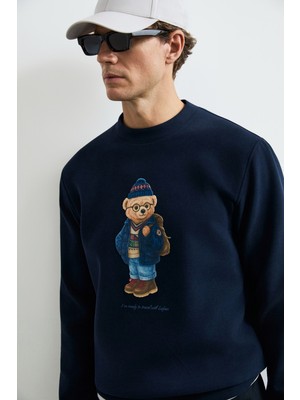 Lufian Lufıan Miles Erkek Pamuk Viskon Karışımlı Örme Sweatshirt Lacivert