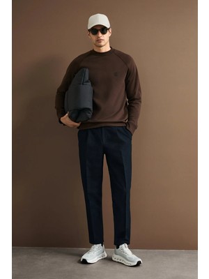 Lufian Lufıan Blake Erkek Bisiklet Yaka Pamuk Karışımlı Sweatshirt Kahverengi