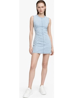 Hakke Taşlı Kısa Denim Elbise